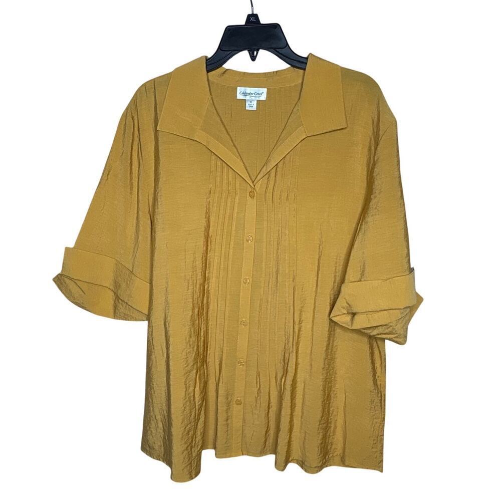 Coldwater Creek Tuxedo Style Mustard Gold Pintuck Tunic Shirt Blouse Size XL